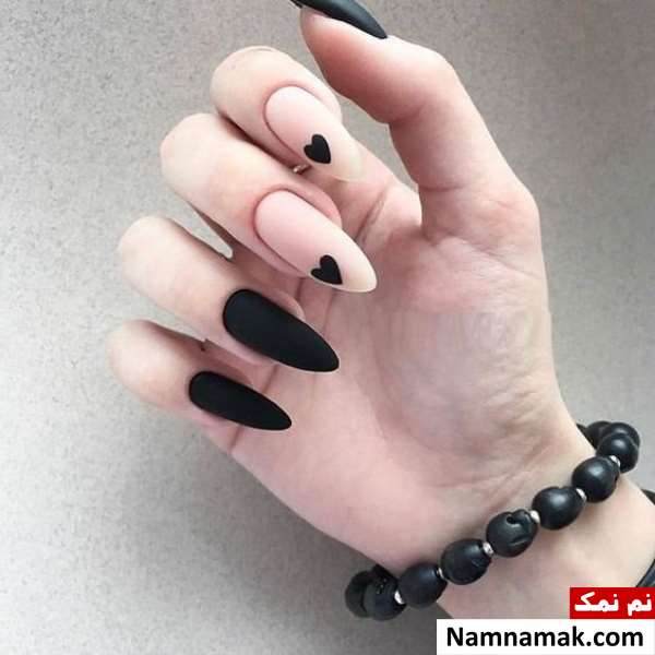 طرح ناخن قلب مشکی ساده و شیک