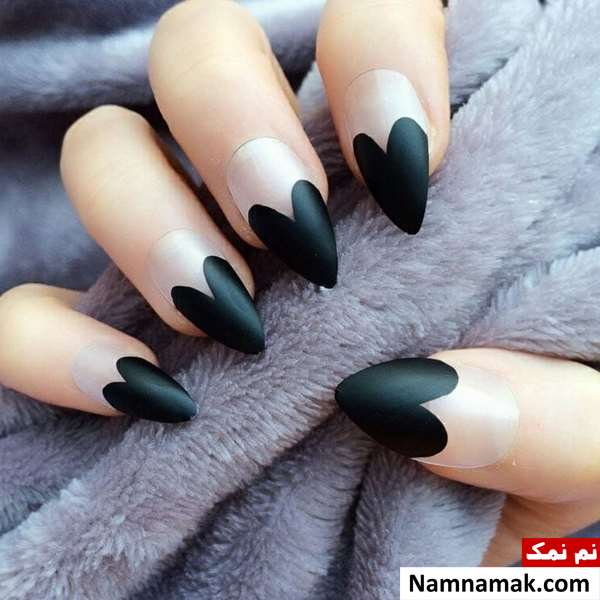 طرح ناخن قلب مشکی ساده و شیک