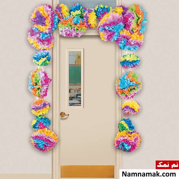 تزیین در با کاغذ رنگی و مقوا در خانه و مهدکودک