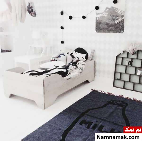 دکوراسیون سفید و سیاه اتاق خواب 
