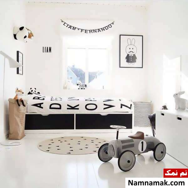 دکوراسیون سفید و سیاه اتاق کودک 
