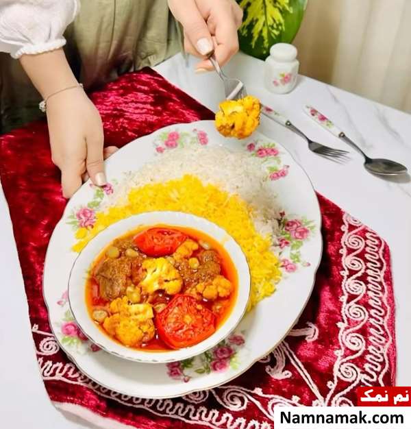 طرز تهیه خورش گل کلم ساده با گوشت قرمز و مرغ