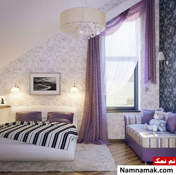 رنگ بنفش و سفید در دکوراسیون اتاق خواب
