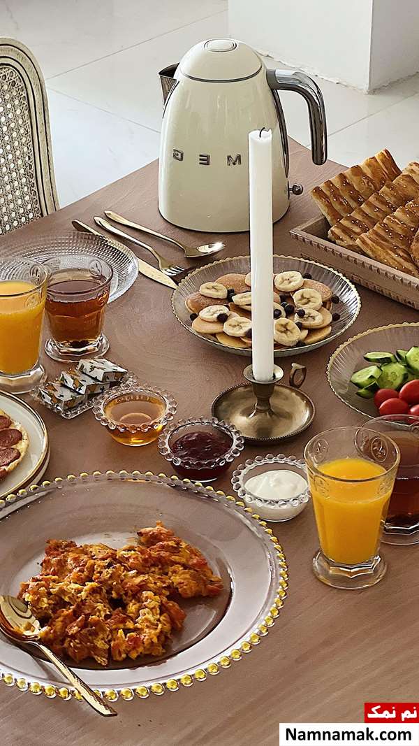 چیدمان میز صبحانه شیک و لاکچری دونفره