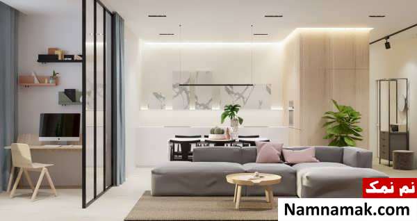 دکوراسیون سفید و خاکستری سالن پذیرایی 