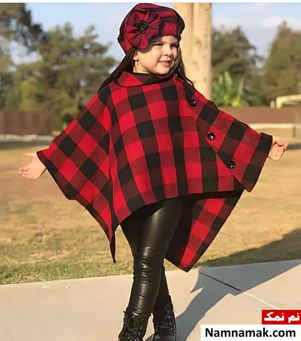 مدل پالتو بچه گانه دخترانه پشمی ، چهارخانه و کلاه دار
