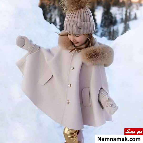 مدل پالتو بچه گانه دخترانه پشمی ، چهارخانه و کلاه دار