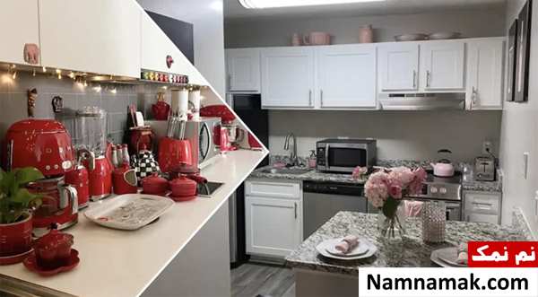 چیدمان جهیزیه عروس در آشپزخانه به سبک کلاسیک و مینیمال
