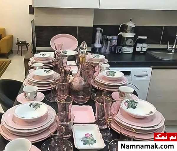 چیدمان جهیزیه عروس در آشپزخانه به سبک کلاسیک و مینیمال