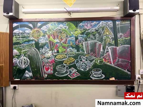 نقاشی های دیدنی العاده دانش آموزان با گچ و تخته