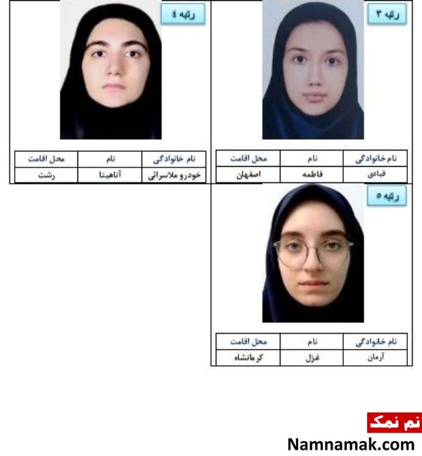 اسامی 5 نفر برتر گروه هنر