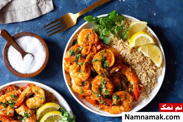 میگوسوخاری با برنج قهوه ای