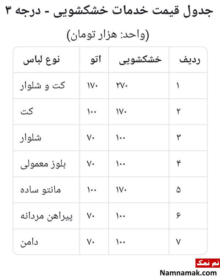 نرخ خشکشویی