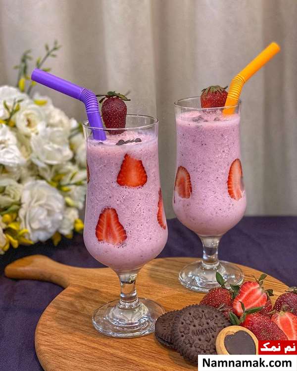 میلک شیک توت فرنگی بدون بستنی