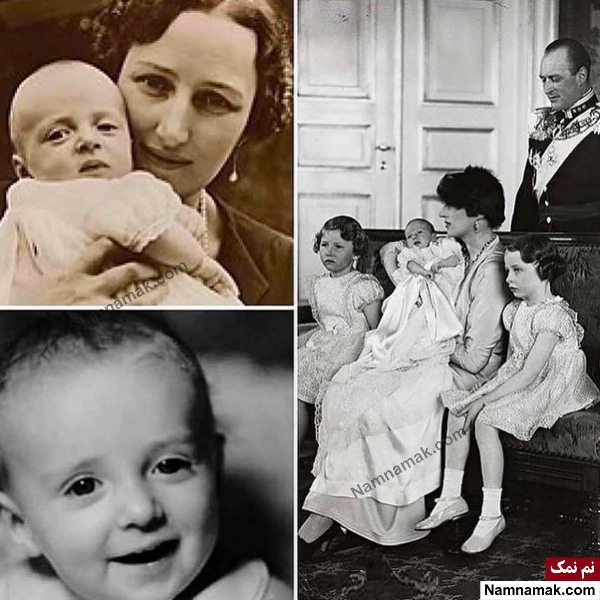 بیوگرافی هارالد پنجم(Harald V) پادشاه نروژ عکس کودکی پادشاه نروژ در کنار پدر و مادرش