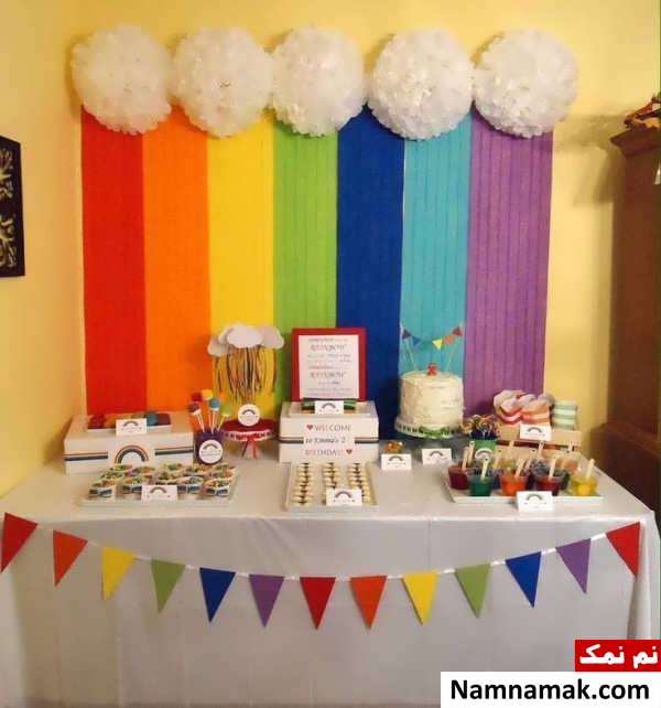 تزیین اتاق تولد با تم رنگین کمان 