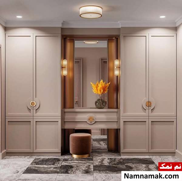 مدل های کمد دیواری با میز آرایش و کتابخانه آینه دار مدرن و شیک