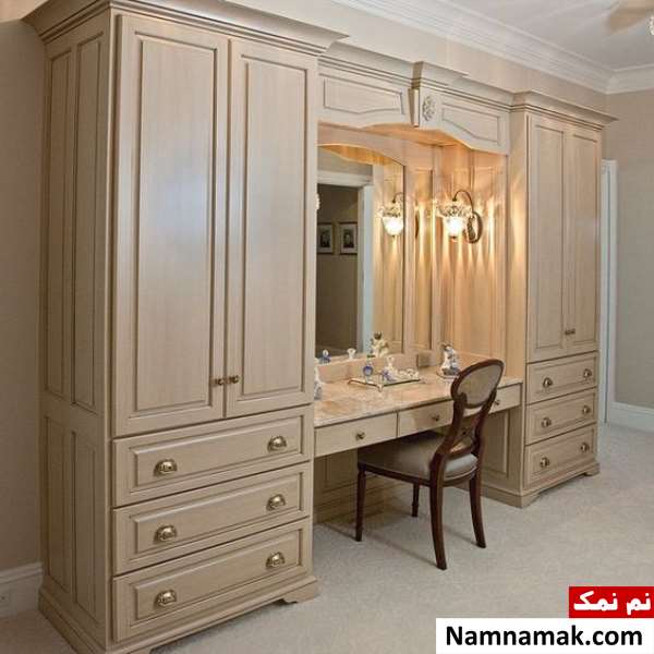 مدل های کمد دیواری با میز آرایش و کتابخانه آینه دار مدرن و شیک