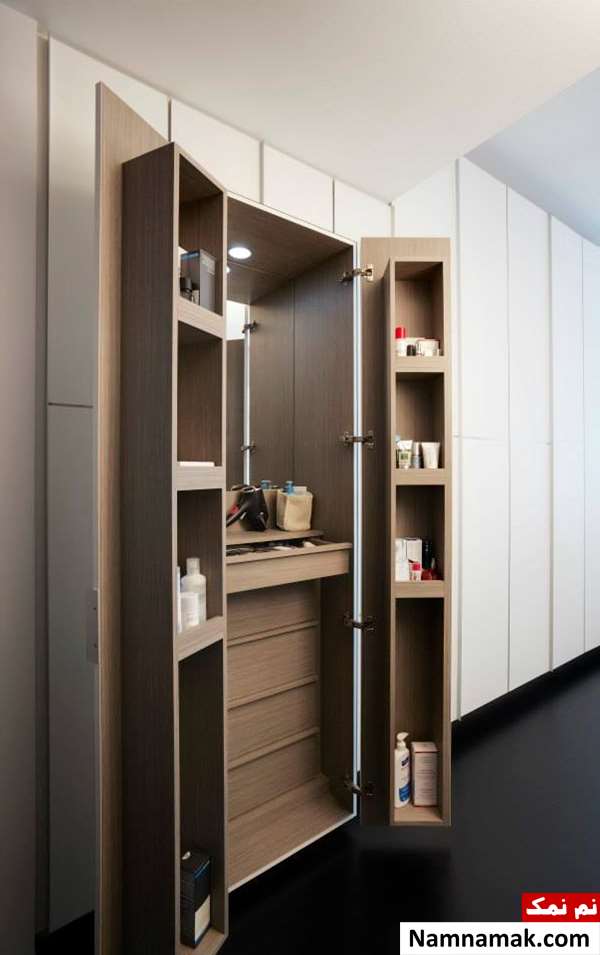 مدل های کمد دیواری با میز آرایش و کتابخانه آینه دار مدرن و شیک