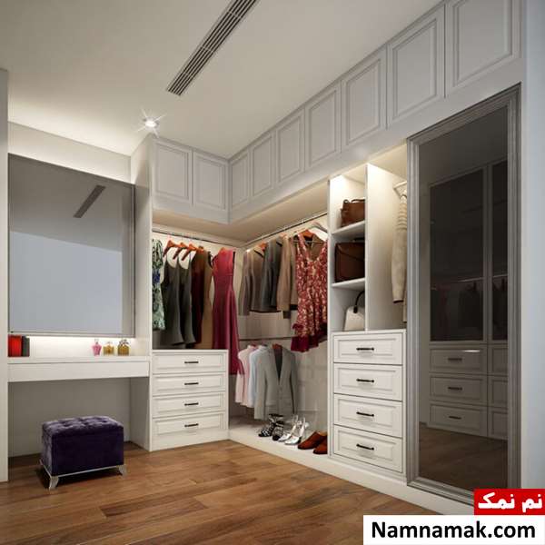 مدل های کمد دیواری با میز آرایش و کتابخانه آینه دار مدرن و شیک