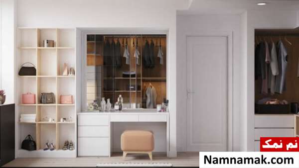 مدل های کمد دیواری با میز آرایش و کتابخانه آینه دار مدرن و شیک