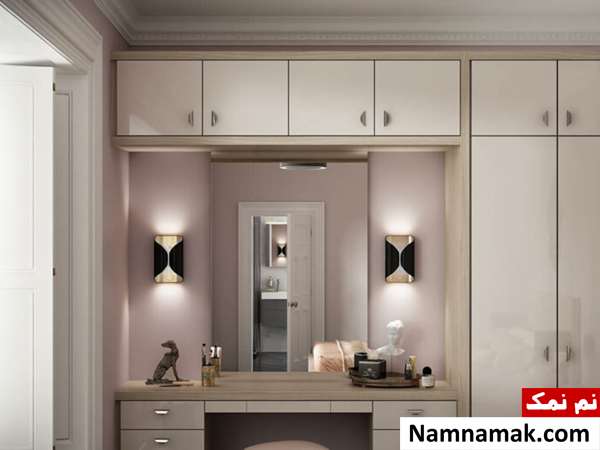 مدل های کمد دیواری با میز آرایش و کتابخانه آینه دار مدرن و شیک