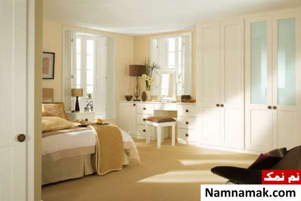 مدل های کمد دیواری با میز آرایش و کتابخانه آینه دار مدرن و شیک