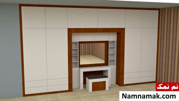 مدل های کمد دیواری با میز آرایش و کتابخانه آینه دار مدرن و شیک