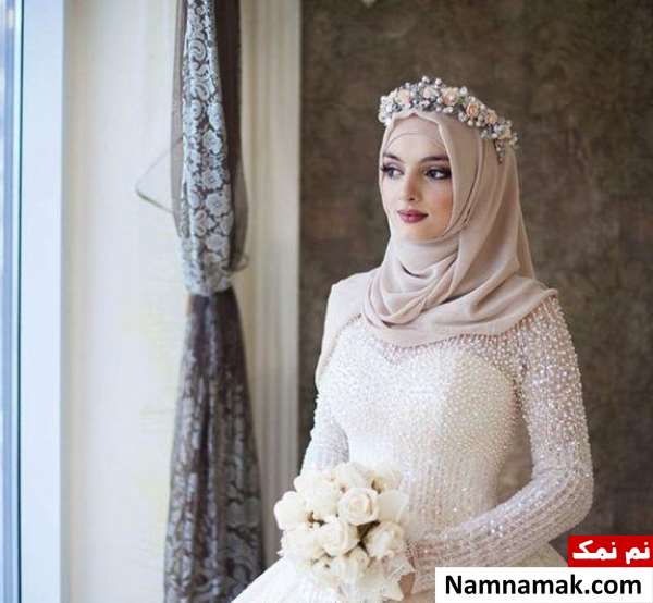 تاج گل عروس با حجاب