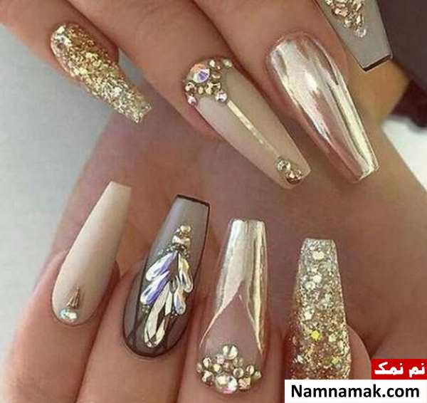 طراحی ناخن عروس با نگین