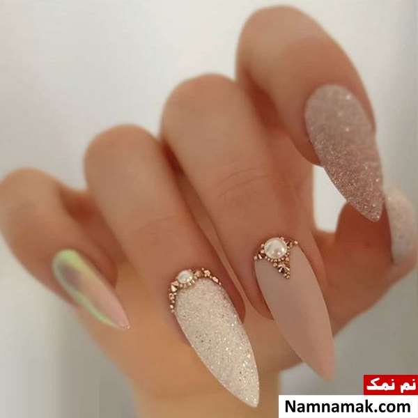 طراحی ناخن عروس با نگین