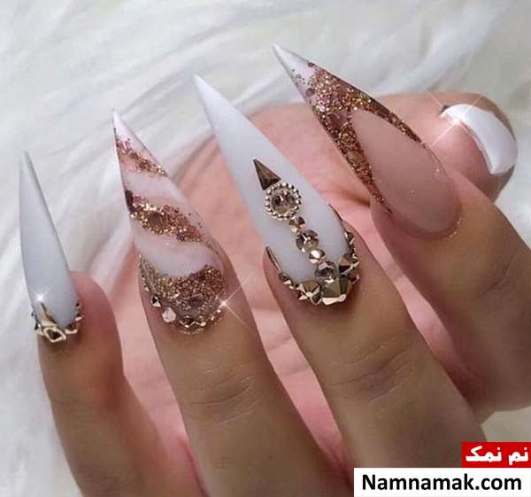طراحی ناخن عروس با نگین