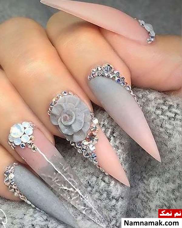 طراحی ناخن عروس با نگین
