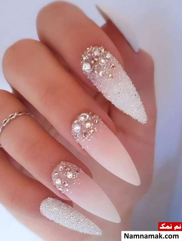 طراحی ناخن عروس با نگین