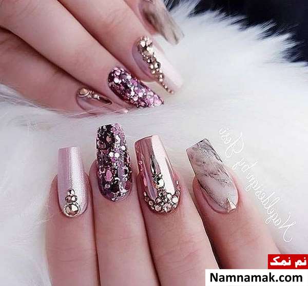 طراحی ناخن عروس با نگین