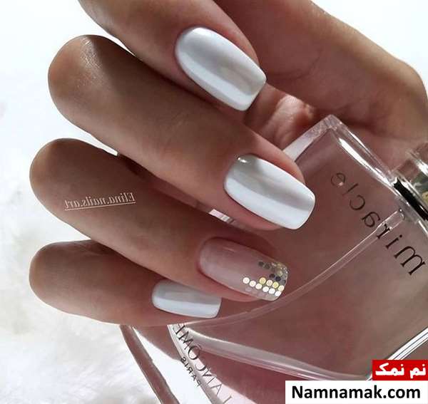 طراحی ناخن عروس سفید ساده و اکلیلی