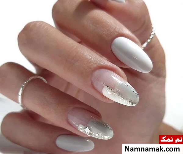 طراحی ناخن عروس سفید ساده و اکلیلی