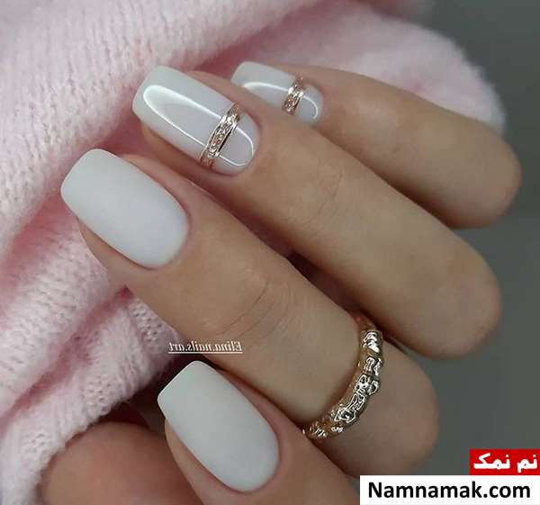 طراحی ناخن عروس سفید ساده و اکلیلی