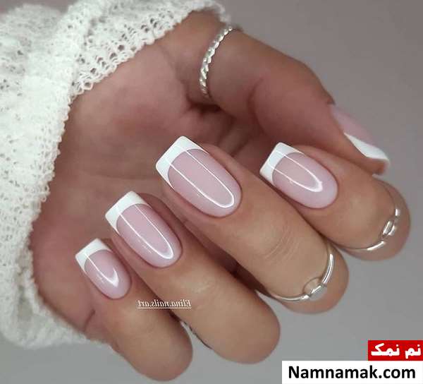 طراحی ناخن عروس سفید ساده و اکلیلی
