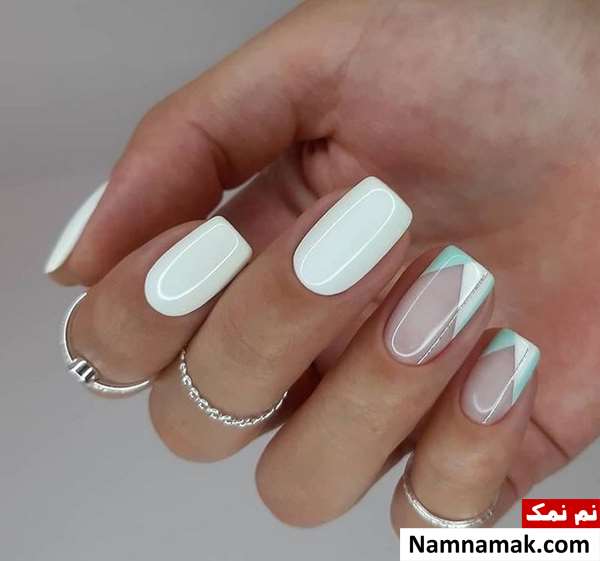 طراحی ناخن عروس سفید ساده و اکلیلی