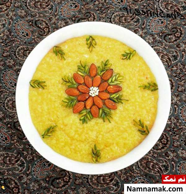 تزیین شله زرد با پسته و خلال پسته ساده و مجلسی
