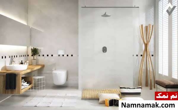 طراحی شیک حمام با تم سفید