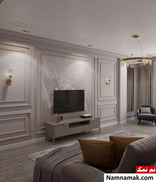 گچبری پیش ساخته پشت تلویزیون