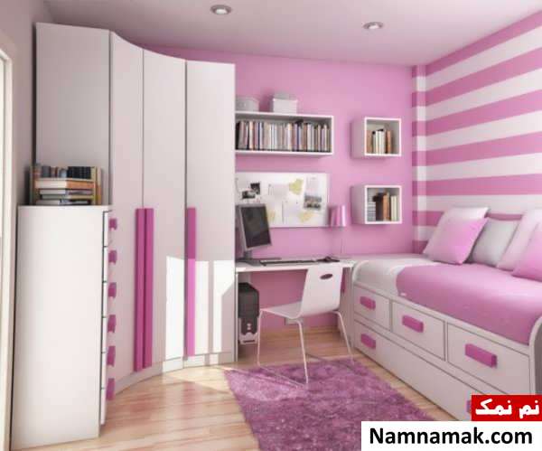 دکوراسیون سفید و صورتی اتاق خواب 