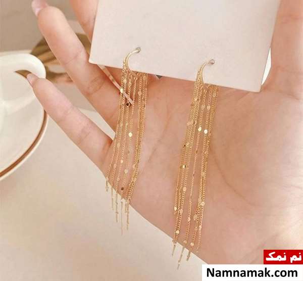 مدل های جدید گوشواره های بلند و آویز طلا ساده و اسپرت