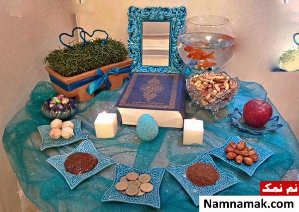 تزیین و چیدمان مدرن سفره هفت سین با جام و وسایل شیک