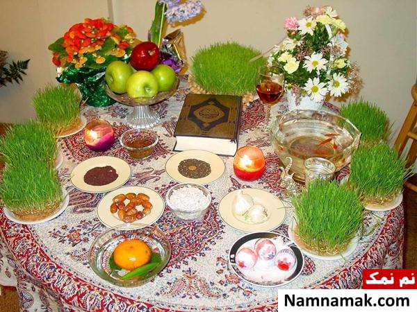 تزیین و چیدمان مدرن سفره هفت سین با جام و وسایل شیک