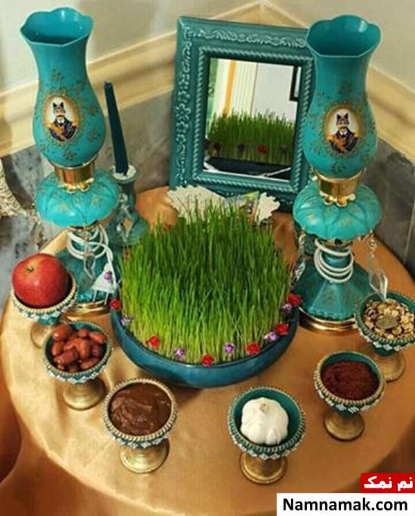 تزیین و چیدمان مدرن سفره هفت سین با جام 