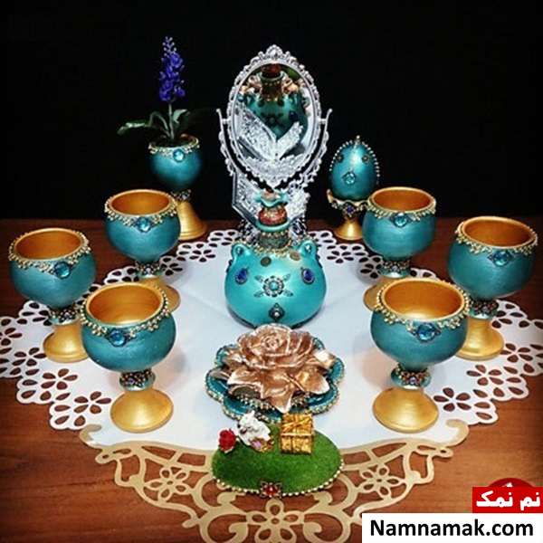 تزیین و چیدمان مدرن سفره هفت سین با جام