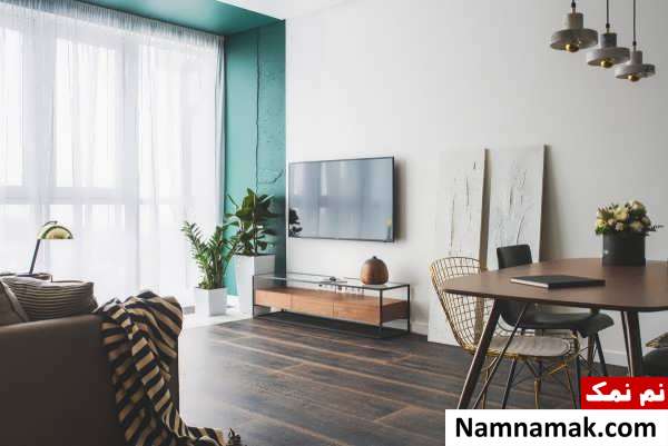 طراحی زیبای اتاق نشیمن با تم سبز